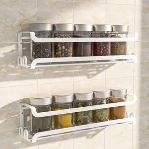 2 Pack Wall Mounted Spice Rack for Spice Jars & Seasonings (White) | 8 Metal Hooks, Space-Saving,Screw or Adhesive Spice Shelf Hanging,for Kitchen Cabinet,Pantry Door,RV,Camper Spice Orgnaizer 2 Pack Wall Mounted Spice Rack for Spice Jars & Seasonings (White) | 8 Metal Hooks, Space-Saving,Screw or Adhesive Spice Shelf Hanging,for Kitchen Cabinet,Pantry Door,RV,Camper Spice Orgnaizer