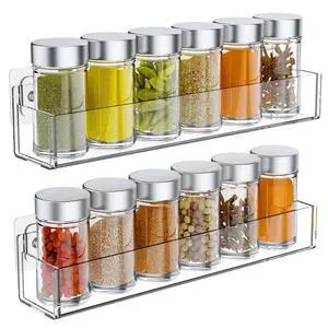 Transparent Acrylic Adhesive Spice Rack with Strong Adhesive Tape, Suitable for Kitchen Cabinet, Refrigerator, Pantry, Wall-Mounted Seasoning Rack (2 Pack) Remove Matte Protective Film Before Use Transparent Acrylic Adhesive Spice Rack with Strong Adhesive Tape, Suitable for Kitchen Cabinet, Refrigerator, Pantry, Wall-Mounted Seasoning Rack (2 Pack) Remove Matte Protective Film Before Use