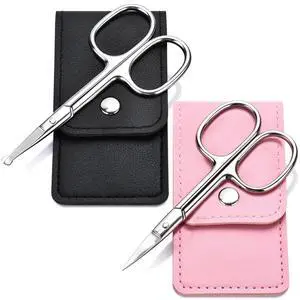 2Pcs Precision Grooming Scissors, Pointed & Round Tip Small Mini Scissors with Leather Sheath, Professional Eyebrow Nose Hair Mustache Trimming Scissors for Women & Men, Gift Cosmetic Scissors Trip 2Pcs Precision Grooming Scissors, Pointed & Round Tip Small Mini Scissors with Leather Sheath, Professional Eyebrow Nose Hair Mustache Trimming Scissors for Women & Men, Gift Cosmetic Scissors Trip
