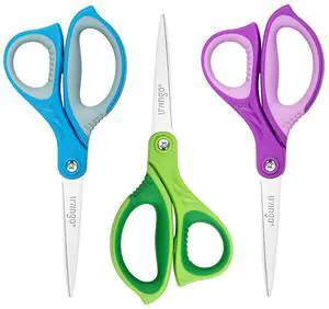 Kids Scissors 7" School Craft Scissors Pointed Tip 3 Pack | Sharp Cutting Blade, Ergonomic Comfort Grip, Middle High School Students, Home Office Craft Projects, Assorted Colors Kids Scissors 7" School Craft Scissors Pointed Tip 3 Pack | Sharp Cutting Blade, Ergonomic Comfort Grip, Middle High School Students, Home Office Craft Projects, Assorted Colors