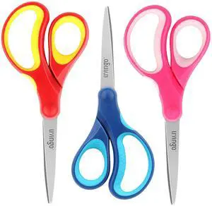 Kids Scissors for School 7" Pointed Tip 3 Pack | Sharp Stainless Steel Blade, Left Right Handed Design, Comfort Grip, Middle School Classroom Projects, Assorted Color Kids Scissors for School 7" Pointed Tip 3 Pack | Sharp Stainless Steel Blade, Left Right Handed Design, Comfort Grip, Middle School Classroom Projects, Assorted Color