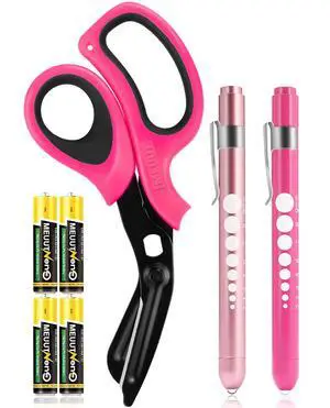 3 Pack Medical Scissors and PenLights with 4 AAA Batteries for Nurses | Medical Penlights, Pupil Gauge, 5cm Ruler, Pocket Clip, Patented Trauma Shears, Ergonomic Soft Grip, 7.8 " Bandage Scissors 3 Pack Medical Scissors and PenLights with 4 AAA Batteries for Nurses | Medical Penlights, Pupil Gauge, 5cm Ruler, Pocket Clip, Patented Trauma Shears, Ergonomic Soft Grip, 7.8 " Bandage Scissors