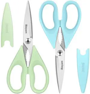 8.7" Heavy Duty Kitchen Scissors All Purpose 2-Pack Pistachio/Blue | Sharp stainless steel blades, cut meat, chicken & vegetables. Ergonomic comfort grip, dishwasher safe, includes blade covers 8.7" Heavy Duty Kitchen Scissors All Purpose 2-Pack Pistachio/Blue | Sharp stainless steel blades, cut meat, chicken & vegetables. Ergonomic comfort grip, dishwasher safe, includes blade covers