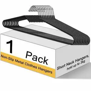 1 Pack Short Neck Hangers Non-Slip Metal Hangers for Clothes, Black | Short Hangers for Pants, Shirts, Tank Tops, Jackets, Space Saving, Short Neck Household Collar Protection 1 Pack Short Neck Hangers Non-Slip Metal Hangers for Clothes, Black | Short Hangers for Pants, Shirts, Tank Tops, Jackets, Space Saving, Short Neck Household Collar Protection