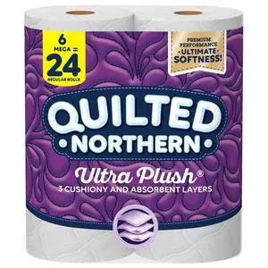 Ultra Plush® Toilet Paper, 6 Mega Rolls = 24 Regular Rolls, 3-ply Bath Tissue Ultra Plush® Toilet Paper, 6 Mega Rolls = 24 Regular Rolls, 3-ply Bath Tissue