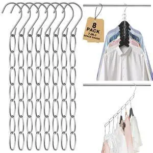 Space Saving Hangers 8 Pack, Heavy Duty Metal Cascading Hanger Organizer with 7 Loops for Most Clothes, Small Space Storage Solution, Wrinkle-Reducing for Dorm, Home, RV Essentials Space Saving Hangers 8 Pack, Heavy Duty Metal Cascading Hanger Organizer with 7 Loops for Most Clothes, Small Space Storage Solution, Wrinkle-Reducing for Dorm, Home, RV Essentials