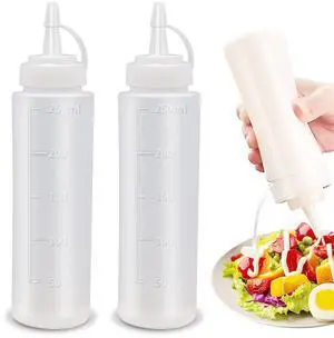 Condiment Squeeze Bottles, 2-Pack 8 oz Food Grade Plastic Squeeze Bottles For Sauces, Leak Proof Condiment Containers with Twist On Cap LidsEasy Squeeze for Oil, Honey & Dressings Condiment Squeeze Bottles, 2-Pack 8 oz Food Grade Plastic Squeeze Bottles For Sauces, Leak Proof Condiment Containers with Twist On Cap LidsEasy Squeeze for Oil, Honey & Dressings