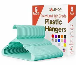 Plastic Clothes Hangers Heavy Duty Hanger Set, for Organizing Clothes, Dresses, and Coat, Holds Up to 5 lbs, Space-Saving Hangers with Non-Slip Shoulder Grooves, Pack of 5, Aqua Plastic Clothes Hangers Heavy Duty Hanger Set, for Organizing Clothes, Dresses, and Coat, Holds Up to 5 lbs, Space-Saving Hangers with Non-Slip Shoulder Grooves, Pack of 5, Aqua