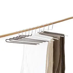 Space Saving Pant Hangers, 5 Pack, Semi-Open Trouser Hanger for Jeans & Pants, Single Rod Closet Organizer for Slacks, Khakis (Chocolate Brown) Space Saving Pant Hangers, 5 Pack, Semi-Open Trouser Hanger for Jeans & Pants, Single Rod Closet Organizer for Slacks, Khakis (Chocolate Brown)
