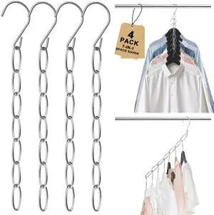 Space Saving Hangers, 4 Pack Metal 7-Loop Clothing Chain Hanger Organizer, Collapsible Closet Space Saver for Clothes, Small Closet Organizers and Storage for Dorm, Home, RV, Travel, Wrinkle Reducing Space Saving Hangers, 4 Pack Metal 7-Loop Clothing Chain Hanger Organizer, Collapsible Closet Space Saver for Clothes, Small Closet Organizers and Storage for Dorm, Home, RV, Travel, Wrinkle Reducing