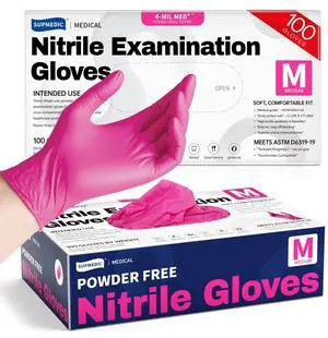 Nitrile Exam Gloves, 4 Mil 100 Pcs Powder-Free Latex-Free Cooking Food-Safe Disposable Medical Gloves, Rose Orchid (Medium) Nitrile Exam Gloves, 4 Mil 100 Pcs Powder-Free Latex-Free Cooking Food-Safe Disposable Medical Gloves, Rose Orchid (Medium)
