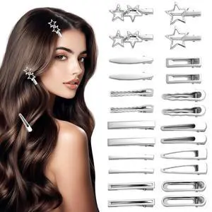 24PCS Silver Hair Clips Set, Y2K Metal Barrettes, Anti-Slip Cute Hair Accessories for Women Girls 24PCS Silver Hair Clips Set, Y2K Metal Barrettes, Anti-Slip Cute Hair Accessories for Women Girls