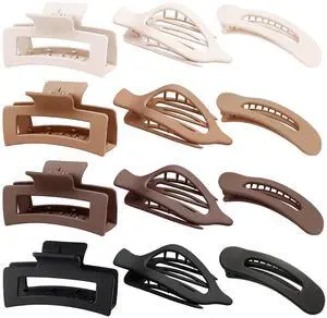 Flat Hair Clips for Women 12 Pack, Large Matte Square Claw Clips, Flat Hair Accessories, Side Slide Volume Clips for Thick or Thin Hair French Concord Hair Barrettes for Women Flat Hair Clips for Women 12 Pack, Large Matte Square Claw Clips, Flat Hair Accessories, Side Slide Volume Clips for Thick or Thin Hair French Concord Hair Barrettes for Women