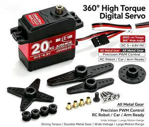 Jushie JS6620 Digital RC Servo 20KG High Torque IP66 Waterproof Double Bearing 5-6.8V 360° PWM Servo Motor for RC Car Robot Boat Mechanical Arm Jushie JS6620 Digital RC Servo 20KG High Torque IP66 Waterproof Double Bearing 5-6.8V 360° PWM Servo Motor for RC Car Robot Boat Mechanical Arm