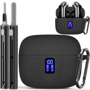 Silicone Case for TAGRY X08 Wireless Earbuds Case, Compatible with TAGRY Bluetooth Headphones True Wireless Earbuds with Keychain with Cleaning Pen - Black Silicone Case for TAGRY X08 Wireless Earbuds Case, Compatible with TAGRY Bluetooth Headphones True Wireless Earbuds with Keychain with Cleaning Pen - Black