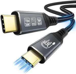 6.6FT USB C Cable, 80Gbps USB4 Data Cable, 240W Braided Fast Charging PD3.1, 16K Dual 8K Display Compatible with Thunderbolt 4/3, Monitors, MacBook, iPhone 17, iPad, Galaxy S25, Dock, Hub, SSD 6.6FT USB C Cable, 80Gbps USB4 Data Cable, 240W Braided Fast Charging PD3.1, 16K Dual 8K Display Compatible with Thunderbolt 4/3, Monitors, MacBook, iPhone 17, iPad, Galaxy S25, Dock, Hub, SSD
