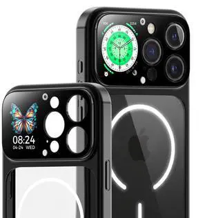 Phone Case for iphone 16 pro max case with 1.85 Inch Smart Display, 2026 New Tech Rechargeable and Syncs with Phone Photography, Music, Weather, Clock, Message, Clear Shock Proof Non Slip (Black) Phone Case for iphone 16 pro max case with 1.85 Inch Smart Display, 2026 New Tech Rechargeable and Syncs with Phone Photography, Music, Weather, Clock, Message, Clear Shock Proof Non Slip (Black)