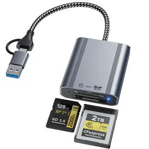 2IN1 CFexpress Type B & SD Card Reader USB3.2 10Gbps,Dual Slot Card Reader - USB-C + USB-A CFe Type B & SD Memory Card Reader Adapter for Windows/Mac/Android,Ideal for Photographers and Videographer 2IN1 CFexpress Type B & SD Card Reader USB3.2 10Gbps,Dual Slot Card Reader - USB-C + USB-A CFe Type B & SD Memory Card Reader Adapter for Windows/Mac/Android,Ideal for Photographers and Videographer