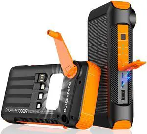 Solar Power Bank 20000mAh Built in Hand Crank and 4 Cables 22.5W Fast Charge Power Bank 5 Outputs & 5 Inputs Solar Portable Charger, SOS/Strobe/Strong Flashlights, Carabiner (Orange) Solar Power Bank 20000mAh Built in Hand Crank and 4 Cables 22.5W Fast Charge Power Bank 5 Outputs & 5 Inputs Solar Portable Charger, SOS/Strobe/Strong Flashlights, Carabiner (Orange)
