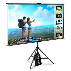 60 Inch Portable Projector Screen with Tripod Stand, Compact Mobile Projection Screen for Small Spaces, Height Adjustable and Wrinkle-Free for Indoor Outdoor Camping and Office Use 60 Inch Portable Projector Screen with Tripod Stand, Compact Mobile Projection Screen for Small Spaces, Height Adjustable and Wrinkle-Free for Indoor Outdoor Camping and Office Use