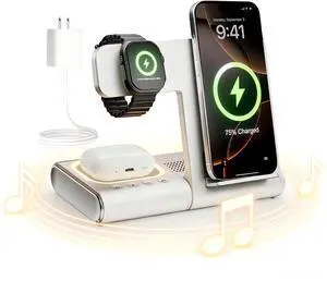 BLKE 3 in 1 Wireless Charging Station with Bluetooth Speaker & Night Light, 33W Foldable Bedside Charger Stand for iPhone 17/16/15/14/13, Apple Watch, AirPods Pro & Samsung Galaxy Phone BLKE 3 in 1 Wireless Charging Station with Bluetooth Speaker & Night Light, 33W Foldable Bedside Charger Stand for iPhone 17/16/15/14/13, Apple Watch, AirPods Pro & Samsung Galaxy Phone