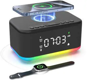 Wireless Charging Alarm Clock Bedroom, Digital Alarm Clocks Bedrooms Bluetooth, Loud Bluetooth Speaker Alarm Clock Night Light Dual Alarm Snooze 12/24H Dimmer Bluetooth AUX USB Charging, Black Wireless Charging Alarm Clock Bedroom, Digital Alarm Clocks Bedrooms Bluetooth, Loud Bluetooth Speaker Alarm Clock Night Light Dual Alarm Snooze 12/24H Dimmer Bluetooth AUX USB Charging, Black