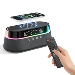6-in-1 Bluetooth Speaker Alarm Clock with Remote, FM Radio & Dimmable LED Night Light, 15W Fast Wireless Charger, Dual Digital Clock for Bedroom Home Office, Ideal Gifts for Him, Men Women 6-in-1 Bluetooth Speaker Alarm Clock with Remote, FM Radio & Dimmable LED Night Light, 15W Fast Wireless Charger, Dual Digital Clock for Bedroom Home Office, Ideal Gifts for Him, Men Women