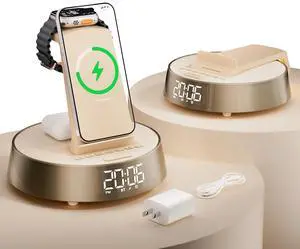 6 in 1 Wireless Charging Station with Alarm Clock, Bluetooth Speaker, FM Radio, Night Light for Bedroom Office, Wireless Charger Dock Station for iPhone 17 16 15 14 13 12 Pro Max,Apple Watch, AirPods 6 in 1 Wireless Charging Station with Alarm Clock, Bluetooth Speaker, FM Radio, Night Light for Bedroom Office, Wireless Charger Dock Station for iPhone 17 16 15 14 13 12 Pro Max,Apple Watch, AirPods