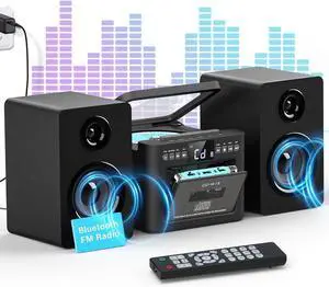 Stereo System for Home with Boombox CD and Cassette Player Combo, 40W Home Stereo System with Bluetooth, FM Radio/USB/TF/AUX/Remote Control, Detachable Wooden Bookshelf Speakers Stereo System for Home with Boombox CD and Cassette Player Combo, 40W Home Stereo System with Bluetooth, FM Radio/USB/TF/AUX/Remote Control, Detachable Wooden Bookshelf Speakers