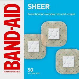 Brand Sheer Spot Square Adhesive Bandages, All One Size, 50 Count Brand Sheer Spot Square Adhesive Bandages, All One Size, 50 Count