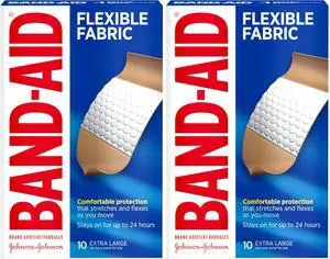 Brand Sterile Flexible Fabric Adhesive Bandages,Comfortable Flexible Protection & Wound Care for Minor Cuts & Scrapes, Designed to Cushion Painful Wounds,Extra Large Size 10 Count (Pack of 2) Brand Sterile Flexible Fabric Adhesive Bandages,Comfortable Flexible Protection & Wound Care for Minor Cuts & Scrapes, Designed to Cushion Painful Wounds,Extra Large Size 10 Count (Pack of 2)