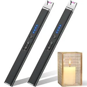 2 Pack Black Candle Lighter Electric USB Rechargeable Plasma Arc Lighter with Safety Lock, Windproof Flameless Long Lighters for Candle, Grill, BBQ, Camping, Gas Stoves 2 Pack Black Candle Lighter Electric USB Rechargeable Plasma Arc Lighter with Safety Lock, Windproof Flameless Long Lighters for Candle, Grill, BBQ, Camping, Gas Stoves
