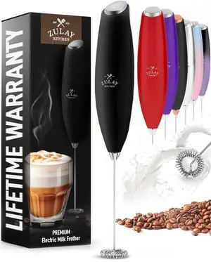 Milk Frother Handheld Electric Whisk Frother Wand with 2 Duracell Batteries, Durable Drink Mixer, Coffee Frother, Hand Blender, Frother for Protein Powder, Matcha & More - Black Milk Frother Handheld Electric Whisk Frother Wand with 2 Duracell Batteries, Durable Drink Mixer, Coffee Frother, Hand Blender, Frother for Protein Powder, Matcha & More - Black