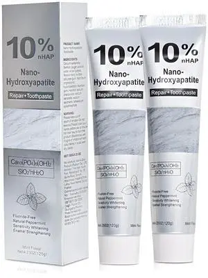 10% Nano Hydroxyapatite Toothpaste for Sensitive Teeth, Fluoride Free Remineralizing & Enamel Repair, Gentle Whitening & Peppermint Fresh Breath, 2-Pack 10% Nano Hydroxyapatite Toothpaste for Sensitive Teeth, Fluoride Free Remineralizing & Enamel Repair, Gentle Whitening & Peppermint Fresh Breath, 2-Pack