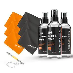 Eyeglass Cleaner Spray Kit 3× 60ml Lens Cleaner Bottles + 6 Microfiber Cloths & Screw Tool Streak-Free, Scratch-Free for Eyeglasses, Sunglasses, Camera Lenses & Screens Eyeglass Cleaner Spray Kit 3× 60ml Lens Cleaner Bottles + 6 Microfiber Cloths & Screw Tool Streak-Free, Scratch-Free for Eyeglasses, Sunglasses, Camera Lenses & Screens