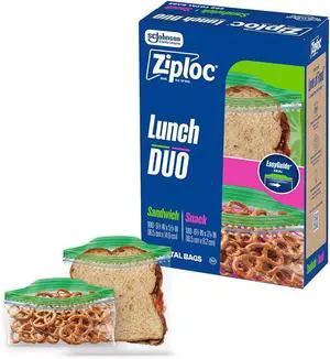 Ziploc Lunch Duo Variety Pack, Easy Open and Close, Plastic Food Storage Bags, 200 count Ziploc Lunch Duo Variety Pack, Easy Open and Close, Plastic Food Storage Bags, 200 count