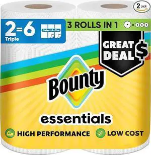 Bounty Essentials Select-A-Size Paper Towels, White, 2 Triple Rolls = 6 Regular Rolls (Packaging May Vary) Bounty Essentials Select-A-Size Paper Towels, White, 2 Triple Rolls = 6 Regular Rolls (Packaging May Vary)