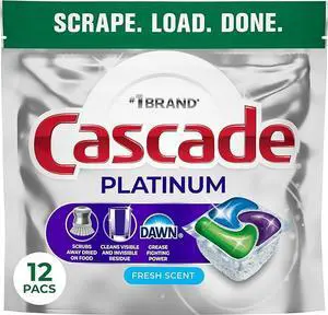 Cascade Platinum Dishwasher Pods, Dishwasher Detergent, Dish Detergent Soap, Fresh, 12 count Cascade Platinum Dishwasher Pods, Dishwasher Detergent, Dish Detergent Soap, Fresh, 12 count