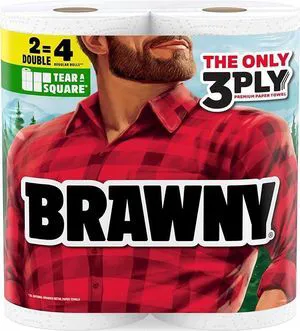 Brawny Tear-A-Square 3-Ply Paper Towels, 2 Double Rolls = 4 Regular Rolls Brawny Tear-A-Square 3-Ply Paper Towels, 2 Double Rolls = 4 Regular Rolls