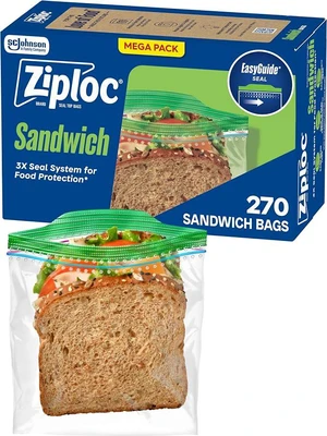 Ziploc Sandwich & Snack Bags, Food Storage, Easy Open & Close, 270 Count Ziploc Sandwich & Snack Bags, Food Storage, Easy Open & Close, 270 Count