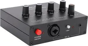 Microphone Preamp, Mic Preamp with 3.5mm 6.5mm XLR 60db Gain & 48V Phantom Power Condenser Dynamic Mics for Studios & Gigs Microphone Preamp, Mic Preamp with 3.5mm 6.5mm XLR 60db Gain & 48V Phantom Power Condenser Dynamic Mics for Studios & Gigs