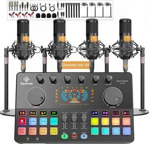 Podcast Equipment Bundle for 4, All-in-One Audio Mixer with Dynamic Micophones Noise Reduction for Live Streaming/Recording/SingingPC,SmartphoneTikTok M100 3rd Podcast Equipment Bundle for 4, All-in-One Audio Mixer with Dynamic Micophones Noise Reduction for Live Streaming/Recording/SingingPC,SmartphoneTikTok M100 3rd