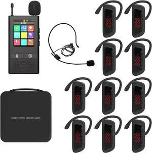 Tour Guide System, 2.4" Touch Screen Easy to Use, 200m/656ft Range, 24H Battery, Wireless Tour Guide Speaker for Church/Museume/Tour Group-1 Transmitter & 10 Receivers Tour Guide System, 2.4" Touch Screen Easy to Use, 200m/656ft Range, 24H Battery, Wireless Tour Guide Speaker for Church/Museume/Tour Group-1 Transmitter & 10 Receivers