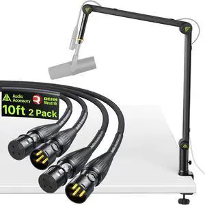 Mic Boom Arm (Design for Heavy Mic) 6.6lbs Load Capacity with XLR Cables 10ft 2 Pack Mic Boom Arm (Design for Heavy Mic) 6.6lbs Load Capacity with XLR Cables 10ft 2 Pack