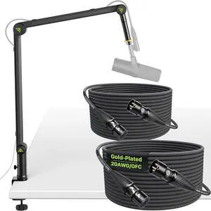 Mic Boom Arm (Design for Heavy Mic) 6.6lbs Load Capacity with XLR Cables 50ft 2 Pack Mic Boom Arm (Design for Heavy Mic) 6.6lbs Load Capacity with XLR Cables 50ft 2 Pack