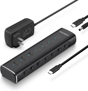 Rosonway 7 Ports Powered USB 3.2/USB C Hub 10Gbps with 4 USB-C 3.2, 3 USB-A 3.2 Ports, 3.3ft Cable and 36W(12V/3A) Power Adapter, Aluminum USB Splitter for Laptop, RSH-H7C4 Rosonway 7 Ports Powered USB 3.2/USB C Hub 10Gbps with 4 USB-C 3.2, 3 USB-A 3.2 Ports, 3.3ft Cable and 36W(12V/3A) Power Adapter, Aluminum USB Splitter for Laptop, RSH-H7C4