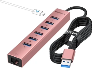 7 Ports USB 3.0 Hub, USB to Network HUB with 6 USB 3.0 Data Transmission, Gigabit Ethernet Port and 5V/3A Power Port,USB Aluminum Extension for Laptop, iMac, PC, USB Flash Drives etc 7 Ports USB 3.0 Hub, USB to Network HUB with 6 USB 3.0 Data Transmission, Gigabit Ethernet Port and 5V/3A Power Port,USB Aluminum Extension for Laptop, iMac, PC, USB Flash Drives etc
