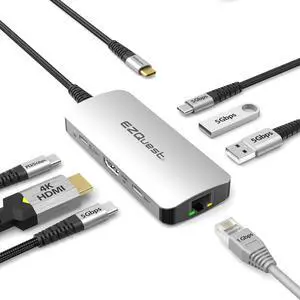 EZQuest USB C Multimedia Hub 7 in 1 with HDMI 4K, 1Gbs Ethernet, 100 Watts USB C Power Delivery/5Gbs Data, 2 USB C Ports, 2 USB A 3.0 Ports, Compatible with USB C Computers EZQuest USB C Multimedia Hub 7 in 1 with HDMI 4K, 1Gbs Ethernet, 100 Watts USB C Power Delivery/5Gbs Data, 2 USB C Ports, 2 USB A 3.0 Ports, Compatible with USB C Computers
