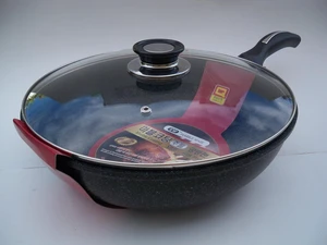 Ceramic Marble Coated Cast Aluminium Non Stick Stir Fry Wok with Glass Lid, 30 cm Ceramic Marble Coated Cast Aluminium Non Stick Stir Fry Wok with Glass Lid, 30 cm