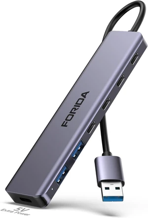 FORIDA USB 3.0 Hub to USBA, 7 in 1 USB Splitter with Ultra-Slim 4 USB C Multiport Expander Adapter for Laptop Desktop and More Type-C Multiple Devices (Gray) FORIDA USB 3.0 Hub to USBA, 7 in 1 USB Splitter with Ultra-Slim 4 USB C Multiport Expander Adapter for Laptop Desktop and More Type-C Multiple Devices (Gray)